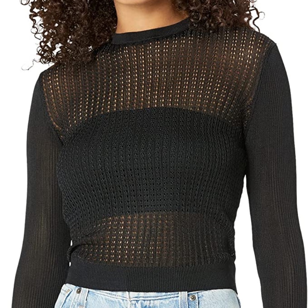 NWT Free People Crew Neck Pullover Sweater H20 Black Viscose Sheer MSRP $100